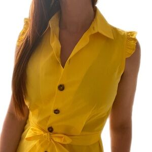 Calvin KleinYellow Sleeveless Button-Up Dress